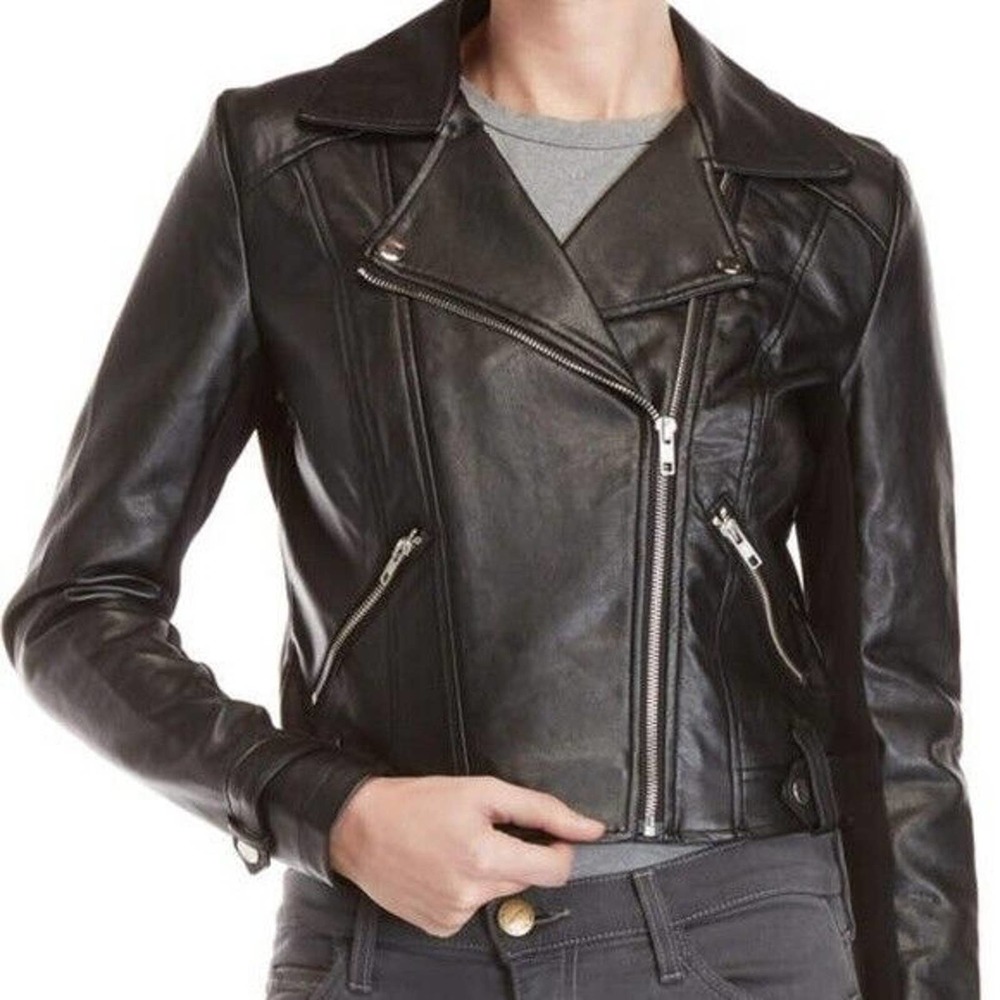 Romeo & Juliet Couture Jacket Women Medium Black Faux Leather Zip Moto Biker New